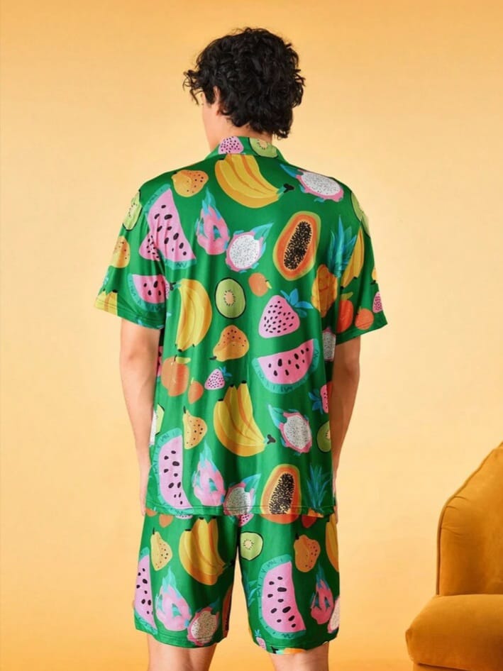 Not-Gurli Men's Fruit Print Short pajama Sleepwear Set